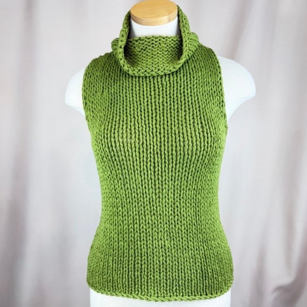 Vintage Y2K THE LIMITED Hand Knit Sweater Vest|S/M|Moss Green Chunky Cowl Neck